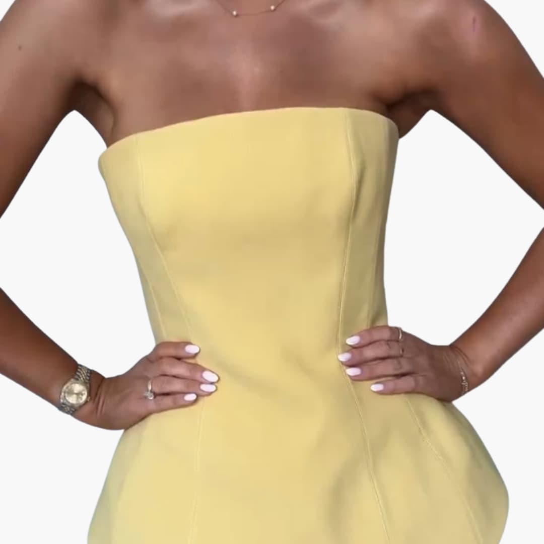 CD | Rochie maxi fără bretele pentru femei cu fustă plisată și corset peplum