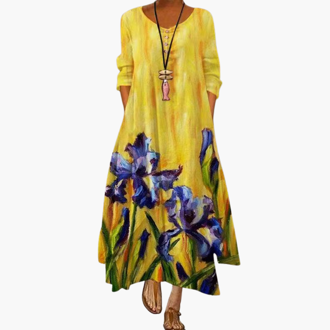 CD | Rochie maxi de vară pentru femei cu mâneci lungi și imprimeu floral