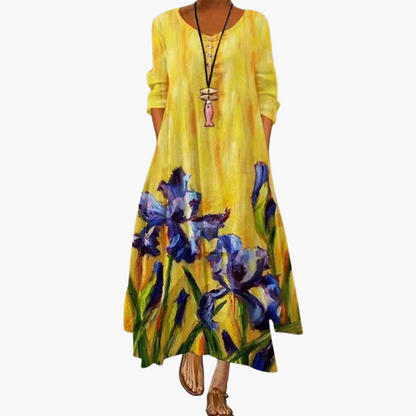 CD | Rochie maxi de vară pentru femei cu mâneci lungi și imprimeu floral