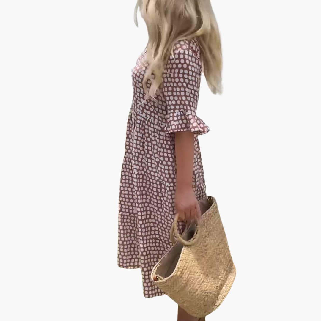 CD | Rochie midi de vară pentru femei cu model de buline cu cravată