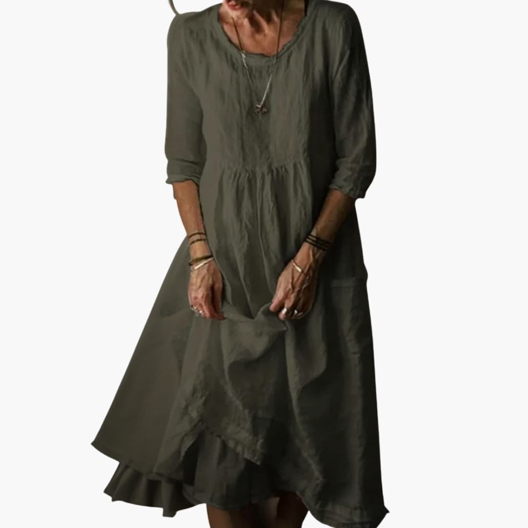CD | Rochie midi de vară pentru femei cu mâneci 3/4 și pliuri