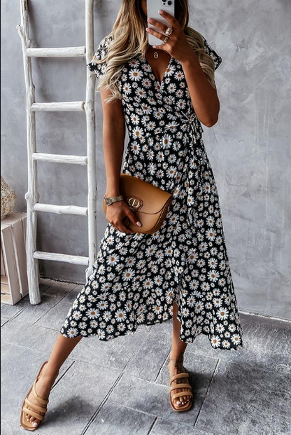 CD | Rochie midi pentru femei - Siluetă A-line - Croială relaxată - Mâneci scurte - Amestec respirabil