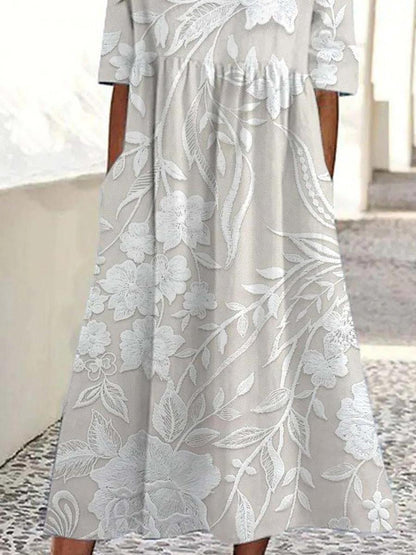 CD | Rochie lungă florală atemporală cu mâneci 3/4