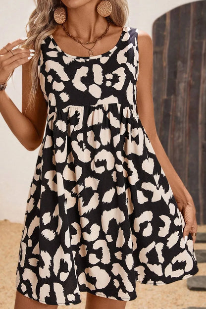 CD | Rochie mini de vară fără mâneci cu imprimeu leopard