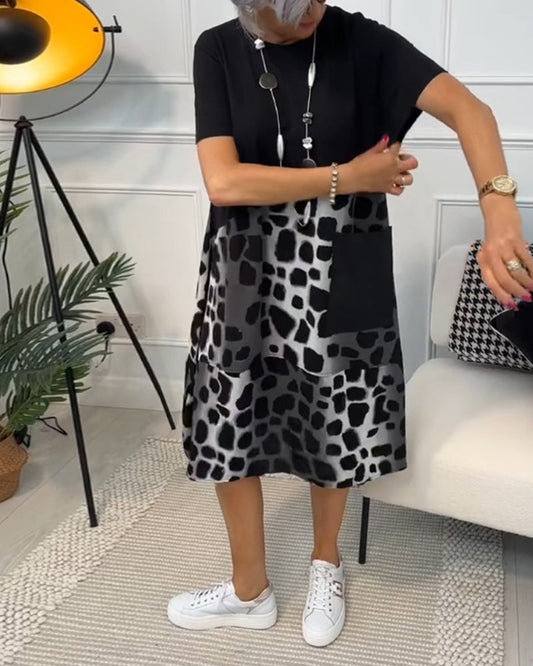 CD | Rochie midi elegantă cu mânecă scurtă și imprimeu leopard