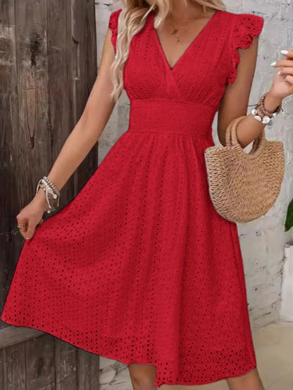 CD | Rochie mini cu mâneci adunate și ochiuri