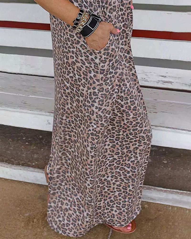 CD | Black Leopard Stitching Rochie lungă Vara talie Slimming Maxi Dress