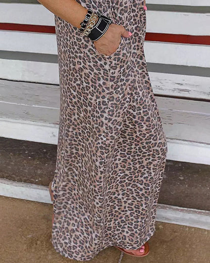 CD | Black Leopard Stitching Rochie lungă Vara talie Slimming Maxi Dress