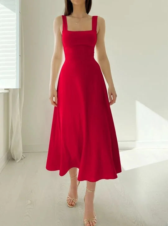 CD | Rochie midi fără mâneci pentru femei cu bretele groase