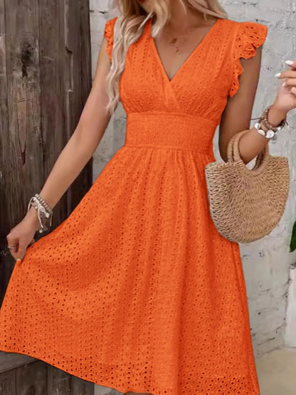 CD | Rochie mini cu mâneci adunate și ochiuri