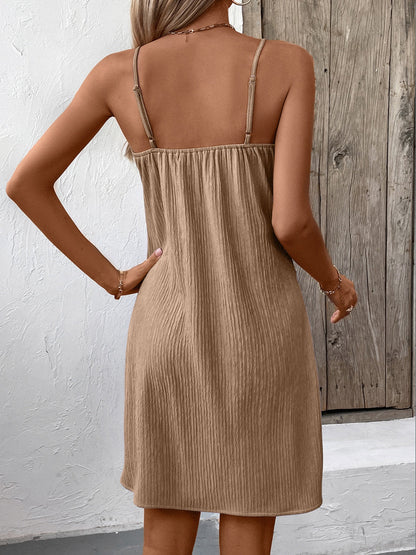 CD | Rochie mini cami texturată cu decolteu în V, fără mâneci