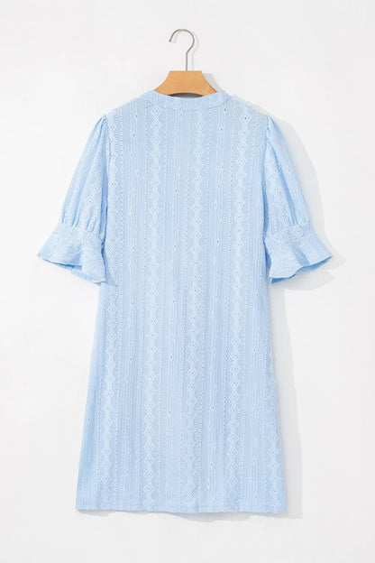 CD | Jacquard textură Mini rochie evazată cu mâneci scurte și decolteu crestat