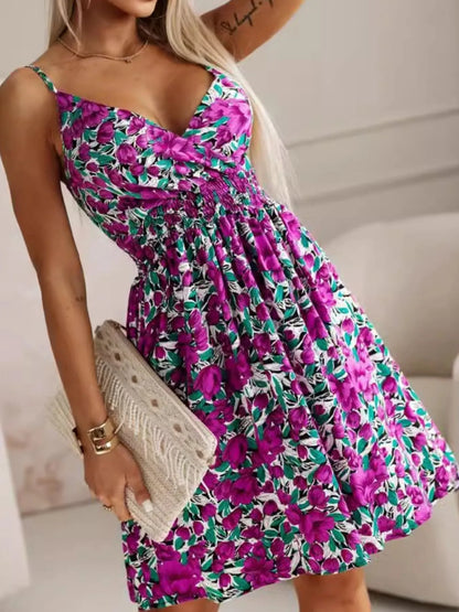 CD | Tropical Print Spaghetti Strap Mini Rochie
