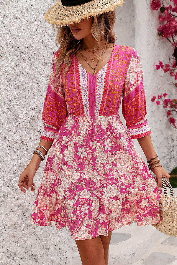 CD | Bohemia Print V-Neck Casual Mini rochie
