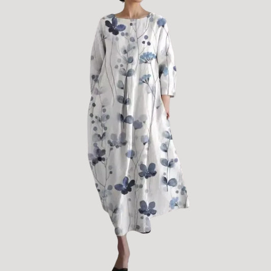CD | Rochie midi de vară din in cu mâneci lungi