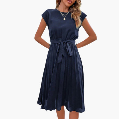 CD | Rochie midi casual pentru femei cu fustă plisată și curea cu cravată