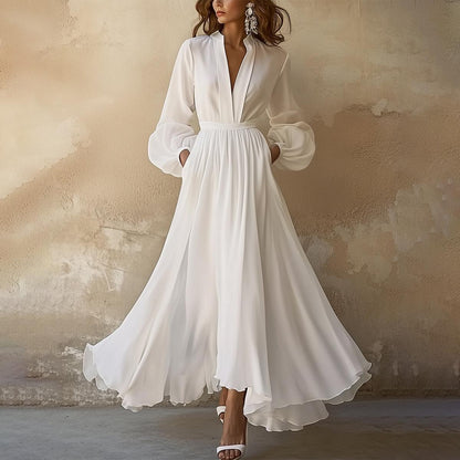 CD | Rochie maxi albă de inspirație vintage cu decolteu în V