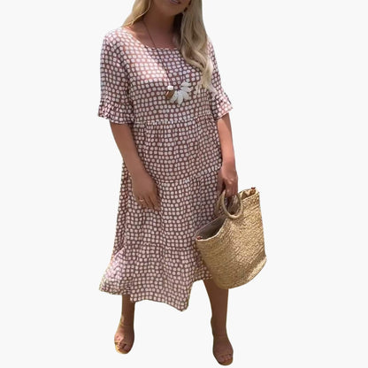 CD | Rochie midi de vară pentru femei cu model de buline cu cravată