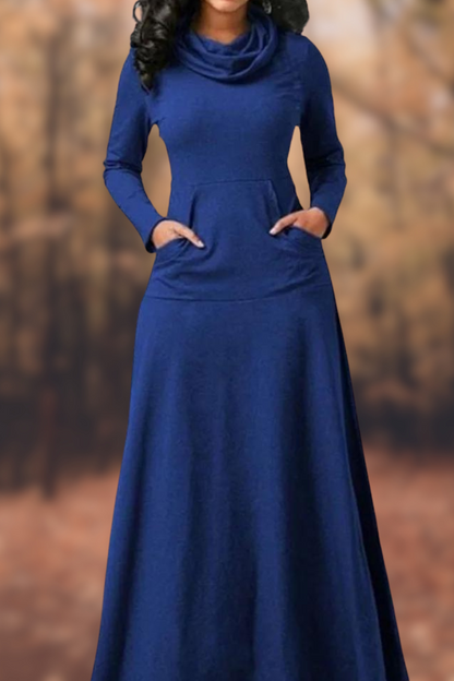 CD | Rochie maxi casual cu mânecă lungă, decolteu rotund și buzunar