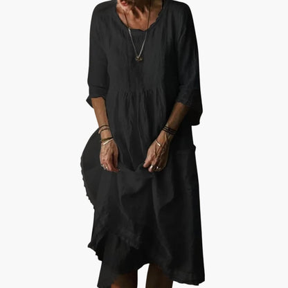 CD | Rochie midi de vară pentru femei cu mâneci 3/4 și pliuri