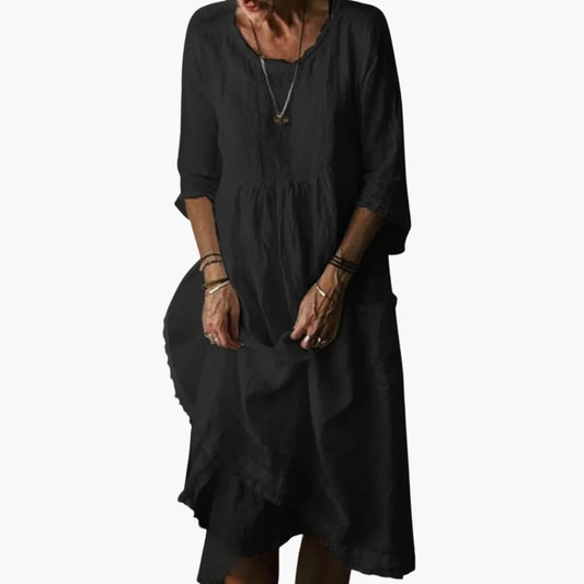 CD | Rochie midi de vară pentru femei cu mâneci 3/4 și pliuri