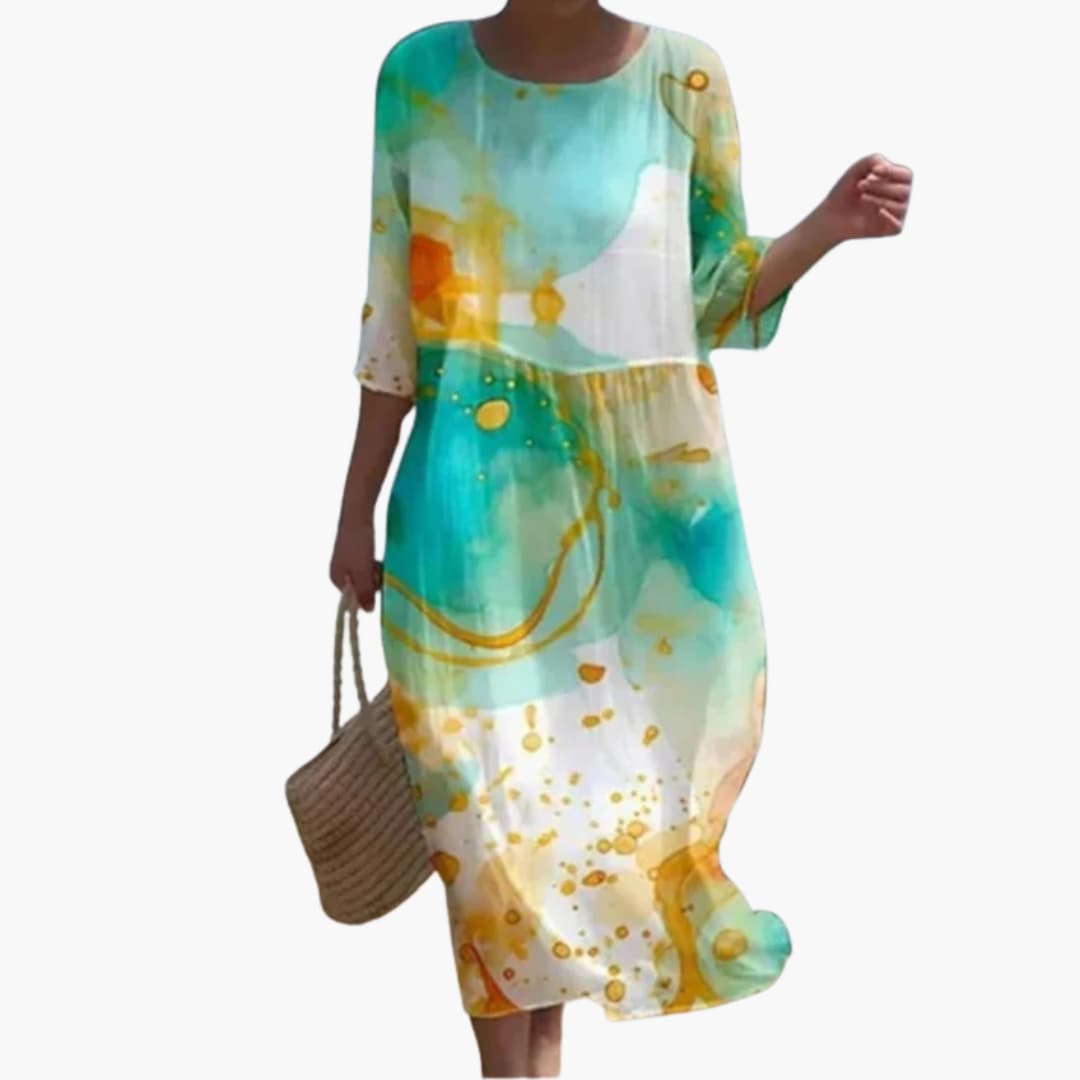 CD | Rochie midi floral pentru femei cu mâneci 3/4 pentru vară