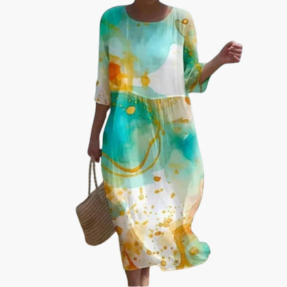 CD | Rochie midi floral pentru femei cu mâneci 3/4 pentru vară