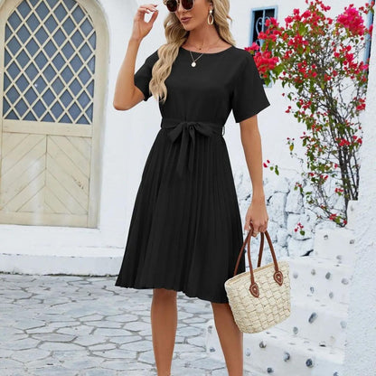 CD | Rochie midi plisată elegantă Curea cu cravată clasică
