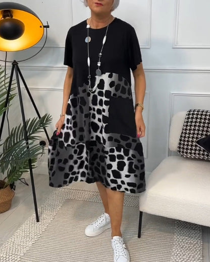 CD | Rochie midi elegantă cu mânecă scurtă și imprimeu leopard