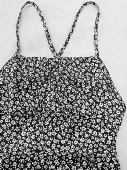 CD | Floral Print Spaghetti Strap Vara Mini Rochie
