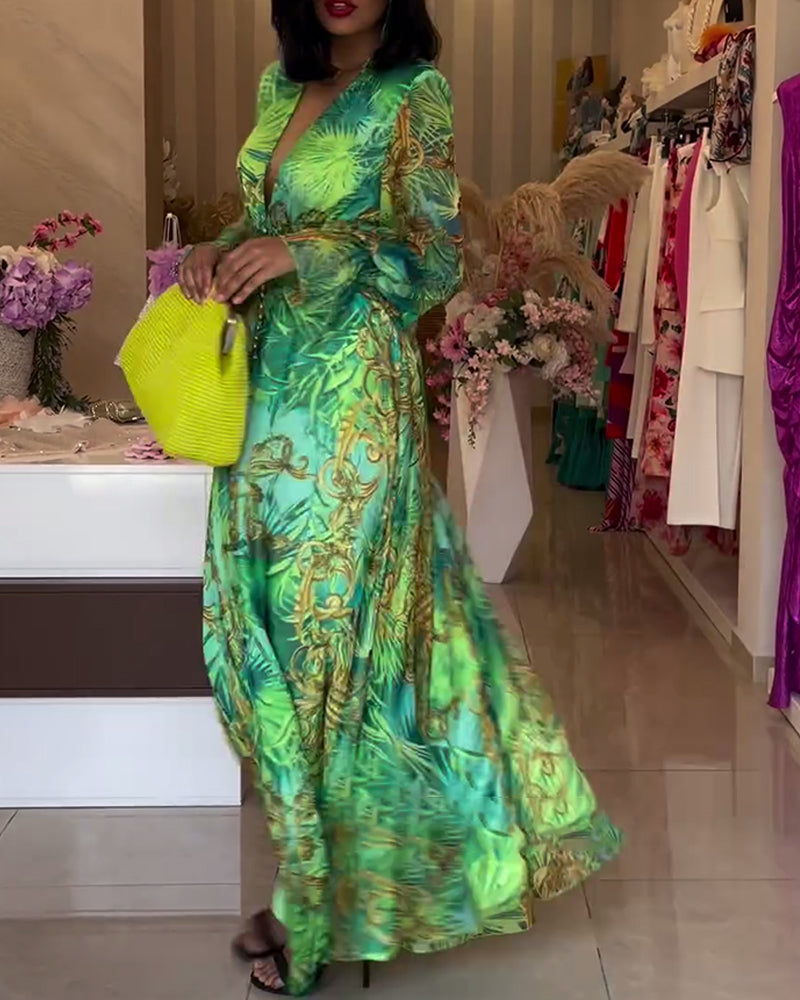 CD | Rochie lungă elegantă cu model imprimat și talie imperiu