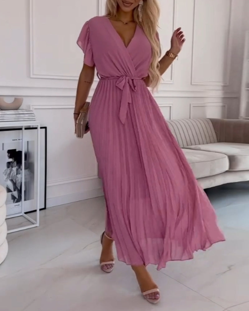 CD | Rochie elegantă roz plisată cu talie