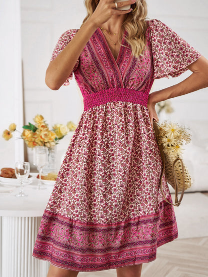 CD | Floral Smocked talie scurt maneca mini rochie