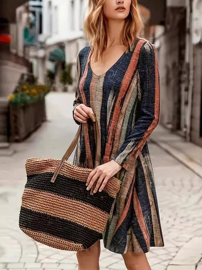 CD | Full Size Rochie mini cu mânecă lungă cu dungi contrastante