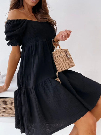 CD | Rochie mini cu umăr liber și smocked