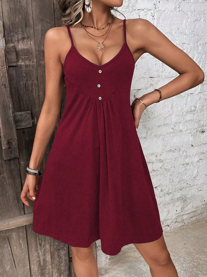 CD | Rochie mini cami cu decolteu cu nasturi decorativi
