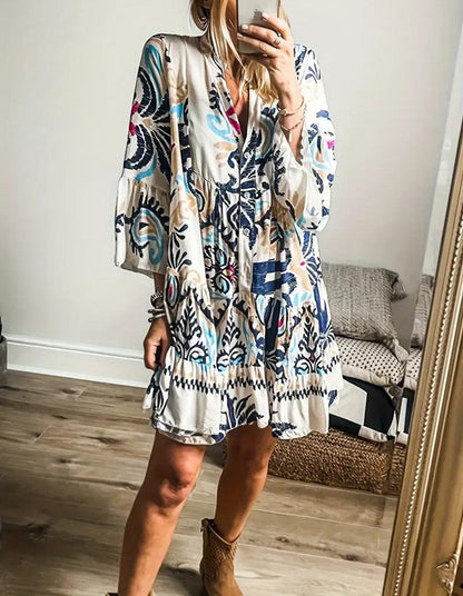 CD | Rochie mini cu mânecă lungă imprimată Unique