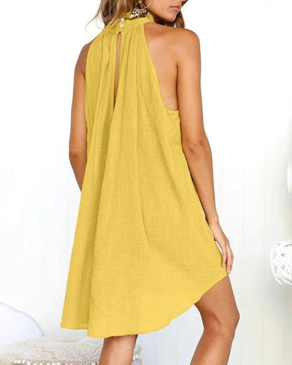 CD | Casual Halter gât curea Ruffle Plus Dimensiune vrac scurt Mini rochie Beach Holiday Irregular Sundress