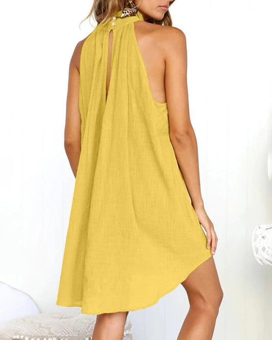 CD | Casual Halter gât curea Ruffle Plus Dimensiune vrac scurt Mini rochie Beach Holiday Irregular Sundress