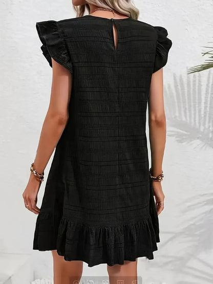 CD | Plus Dimensiune Ruffle Hen Cap Sleeve Mini Rochie