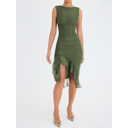 CD | Rochie midi elegantă fără spate cu volane
