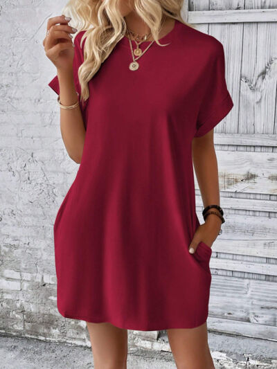CD | Gât rotund Mini tricou cu mâneci scurte cu buzunare