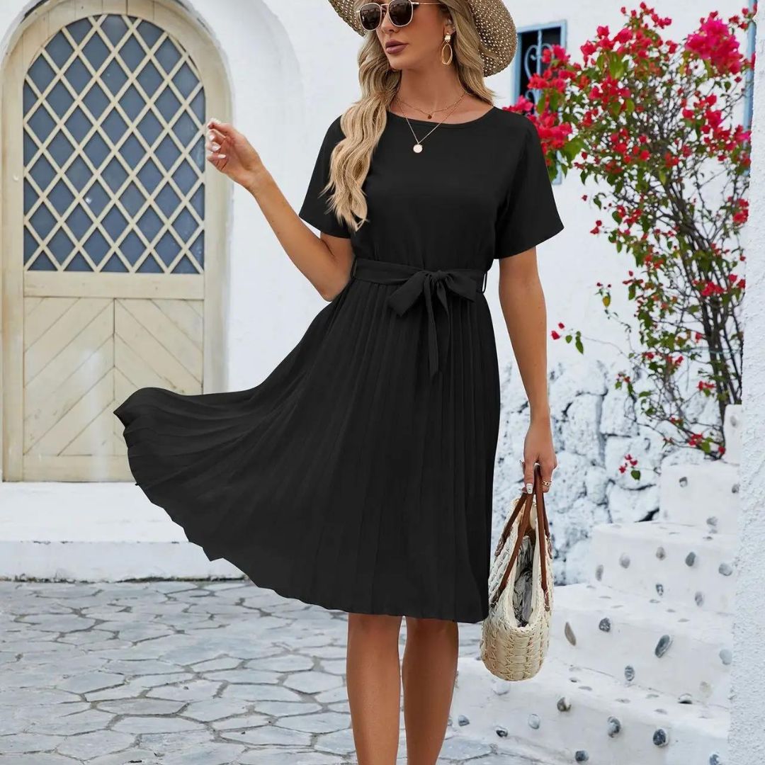 CD | Rochie midi plisată elegantă Curea cu cravată clasică