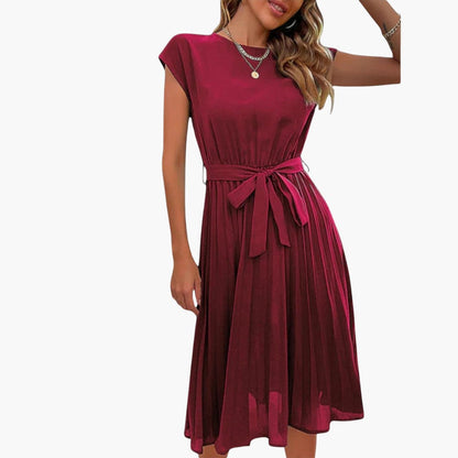 CD | Rochie midi casual pentru femei cu fustă plisată și curea cu cravată