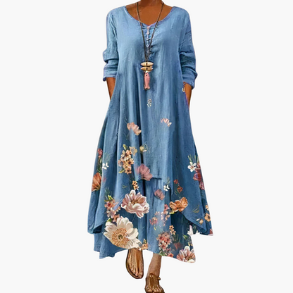 CD | Rochie maxi de vară pentru femei cu mâneci lungi și imprimeu floral