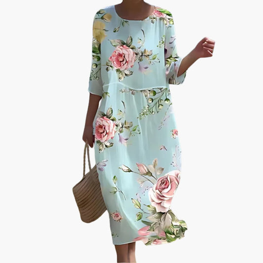 CD | Rochie midi floral pentru femei cu mâneci 3/4 pentru vară