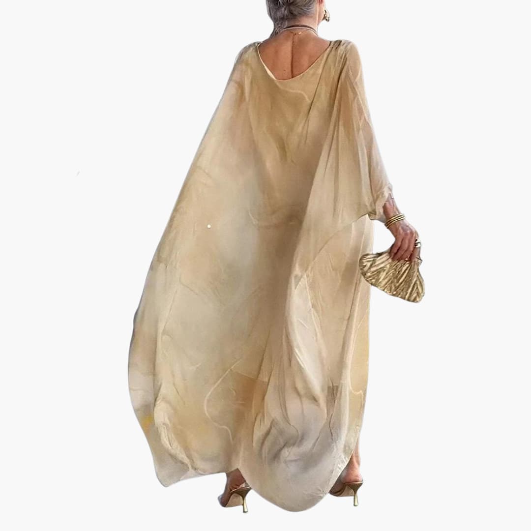 CD | Rochie maxi pentru femei din șifon de mătase cu mâneci batwing și suprapunere