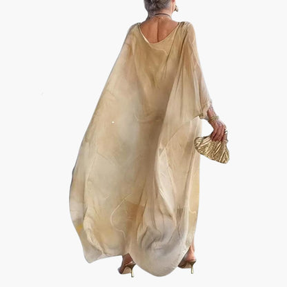 CD | Rochie maxi pentru femei din șifon de mătase cu mâneci batwing și suprapunere