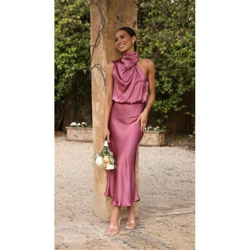 CD | Rochie fără mâneci Halterneck Modă de vară Temperament Rochii de seară pentru femei Îmbrăcăminte