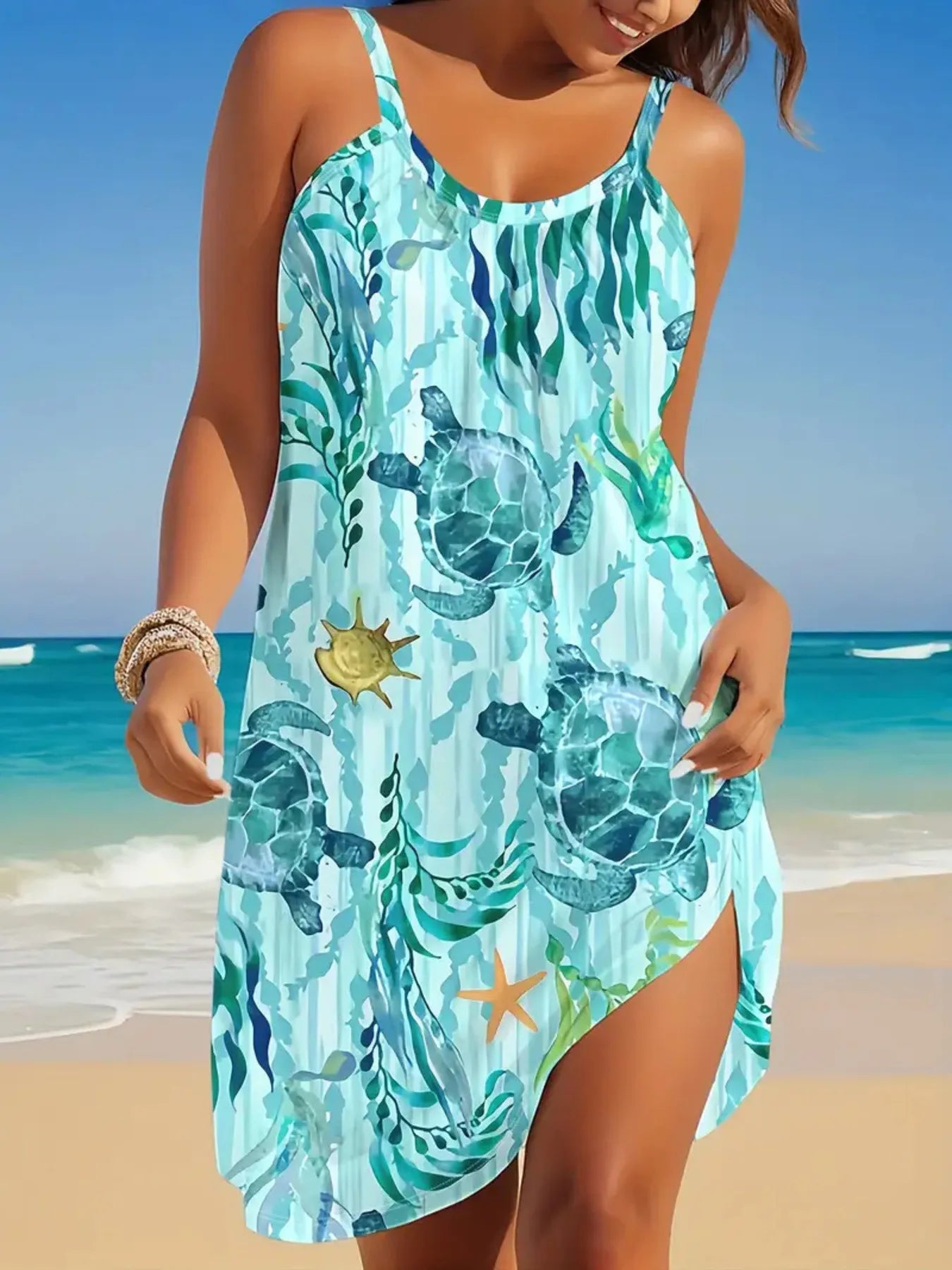 CD | Full Size Rochie mini cami imprimată cu decolteu rotund Plus Dimensiune